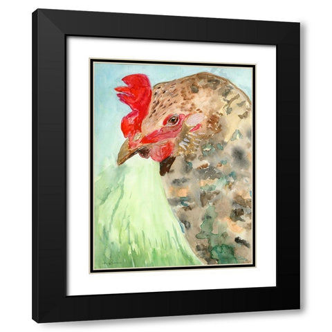 Watercolor Rooster Black Modern Wood Framed Art Print with Double Matting by Barski, Karen