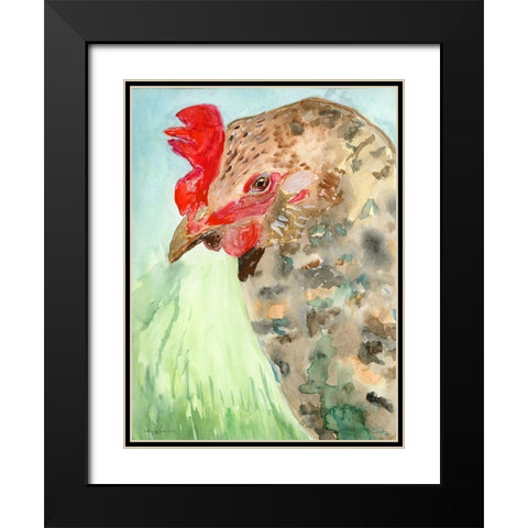 Watercolor Rooster Black Modern Wood Framed Art Print with Double Matting by Barski, Karen