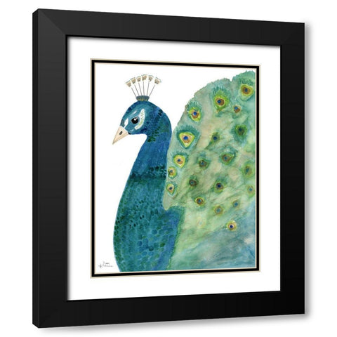 Peacock In Light Black Modern Wood Framed Art Print with Double Matting by Barski, Karen