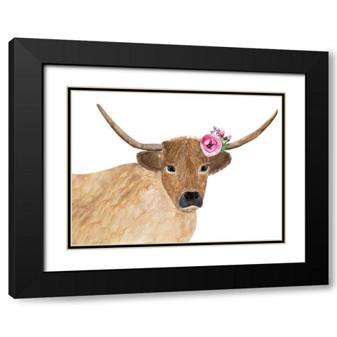 Steer Head Flower Black Modern Wood Framed Art Print with Double Matting by Barski, Karen