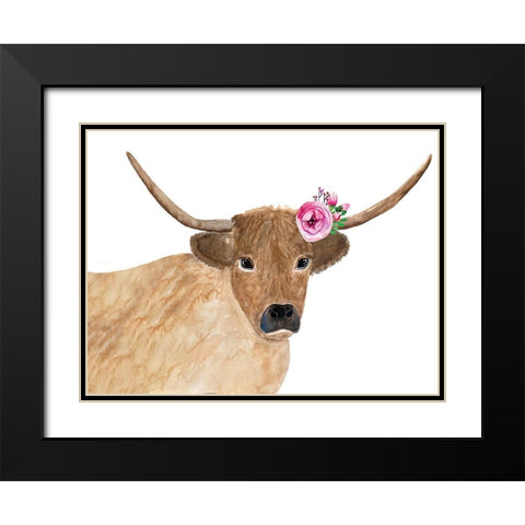 Steer Head Flower Black Modern Wood Framed Art Print with Double Matting by Barski, Karen