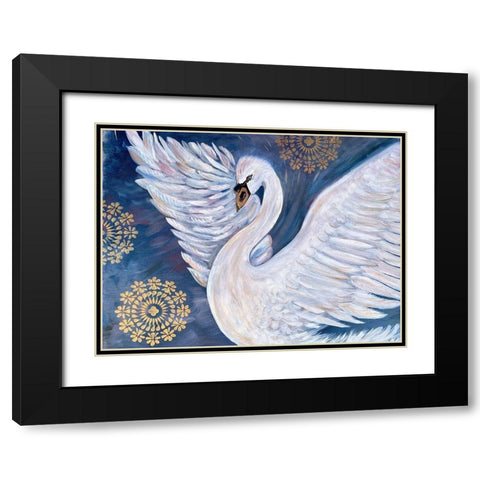 Swan With Gold Mandala Black Modern Wood Framed Art Print with Double Matting by Barski, Karen