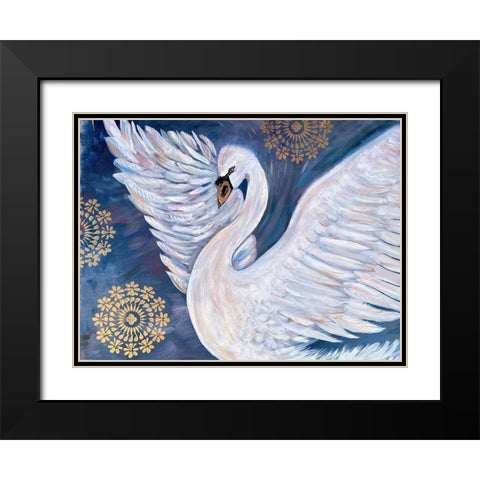 Swan With Gold Mandala Black Modern Wood Framed Art Print with Double Matting by Barski, Karen
