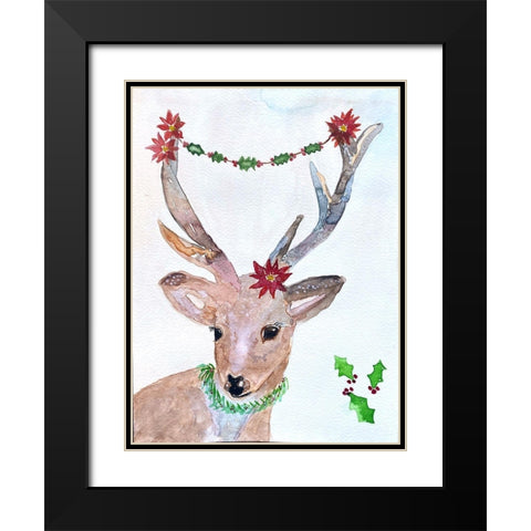 Xmas Deer Black Modern Wood Framed Art Print with Double Matting by Barski, Karen