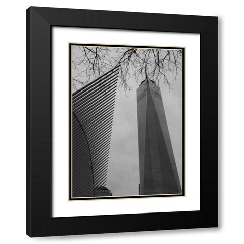 World Trade New York Black Modern Wood Framed Art Print with Double Matting by A.D. Lines