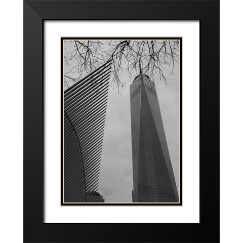 World Trade New York Black Modern Wood Framed Art Print with Double Matting by A.D. Lines