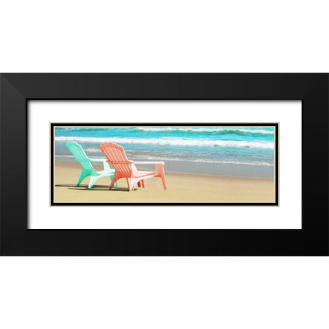 Bright Adirondak Chairs on the beach Black Modern Wood Framed Art Print with Double Matting by Foschino, Suzanne