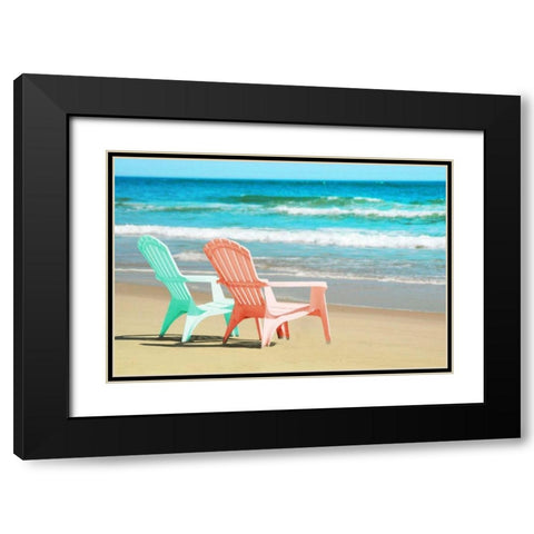Adirondak Chairs on the beach Black Modern Wood Framed Art Print with Double Matting by Foschino, Suzanne