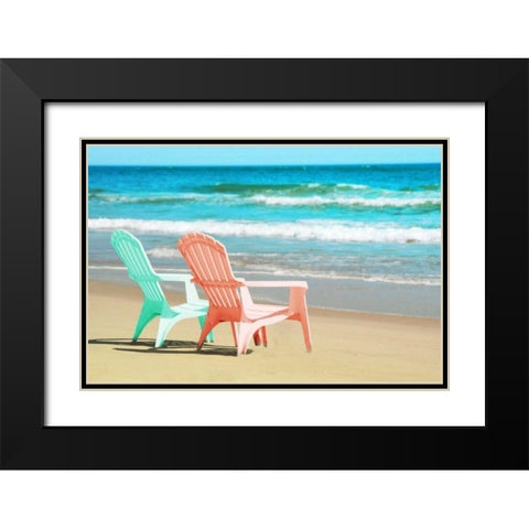 Adirondak Chairs on the beach Black Modern Wood Framed Art Print with Double Matting by Foschino, Suzanne