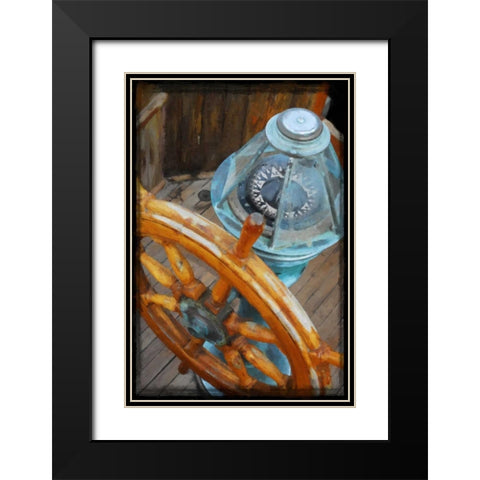 Old Sailboats Ship Wheel Black Modern Wood Framed Art Print with Double Matting by Foschino, Suzanne