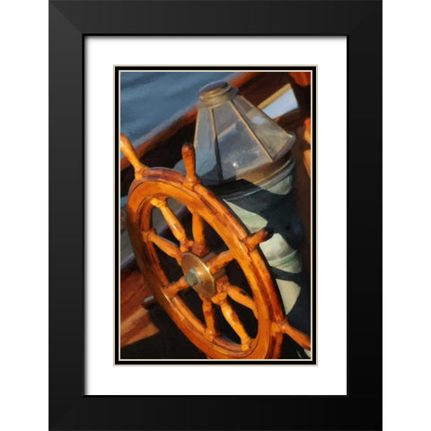 Ships Wheel Black Modern Wood Framed Art Print with Double Matting by Foschino, Suzanne