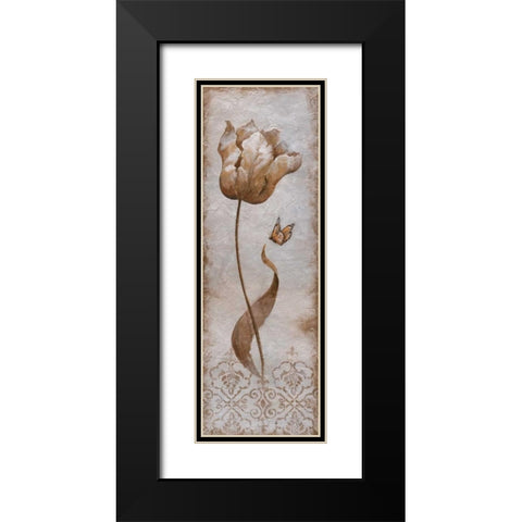 Tulip and Butterfly I Black Modern Wood Framed Art Print with Double Matting by Nan