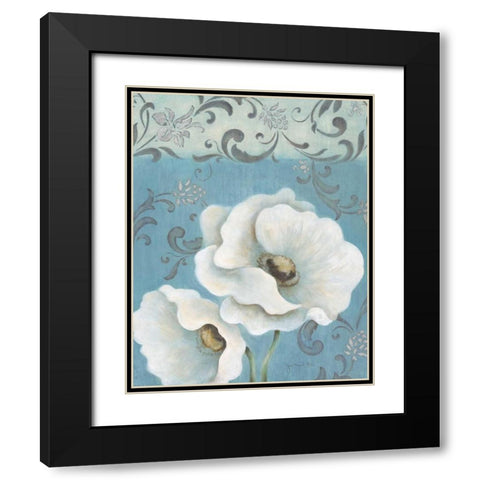 Poppies on Blue II Black Modern Wood Framed Art Print with Double Matting by Tava Studios