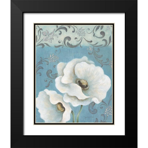 Poppies on Blue II Black Modern Wood Framed Art Print with Double Matting by Tava Studios