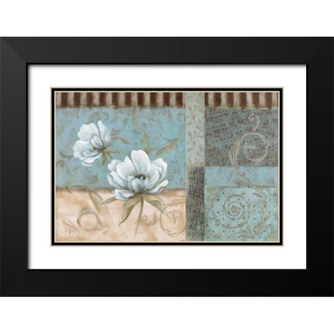 Crystal Blue Peony Black Modern Wood Framed Art Print with Double Matting by Robinson, Carol