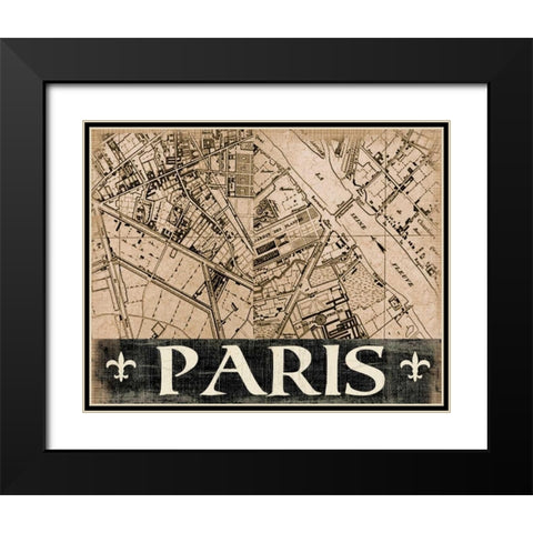 Paris Map Black Modern Wood Framed Art Print with Double Matting by Donovan, Kelly