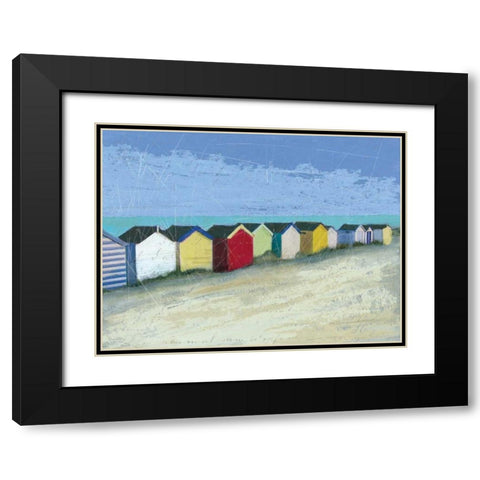 Beach Huts Black Modern Wood Framed Art Print with Double Matting by Robinson, Carol