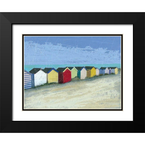Beach Huts Black Modern Wood Framed Art Print with Double Matting by Robinson, Carol