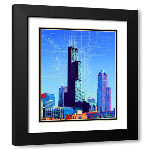Willis Tower Black Modern Wood Framed Art Print with Double Matting by Donovan, Kelly