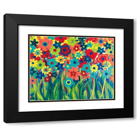 Popping Posies Black Modern Wood Framed Art Print with Double Matting by Donovan, Maria