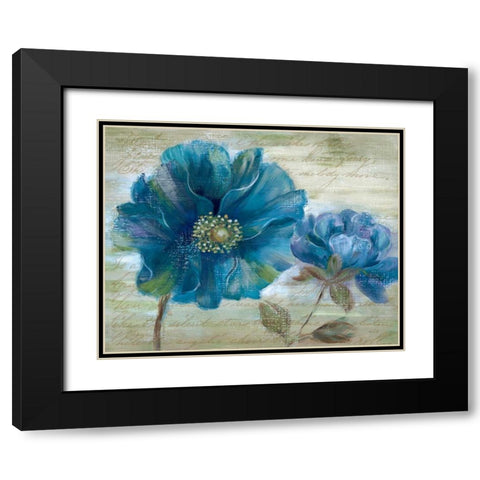 Blue Poppy Poem I Black Modern Wood Framed Art Print with Double Matting by Nan