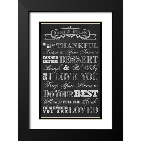 Family Rules Black Modern Wood Framed Art Print with Double Matting by Havoc Gifts