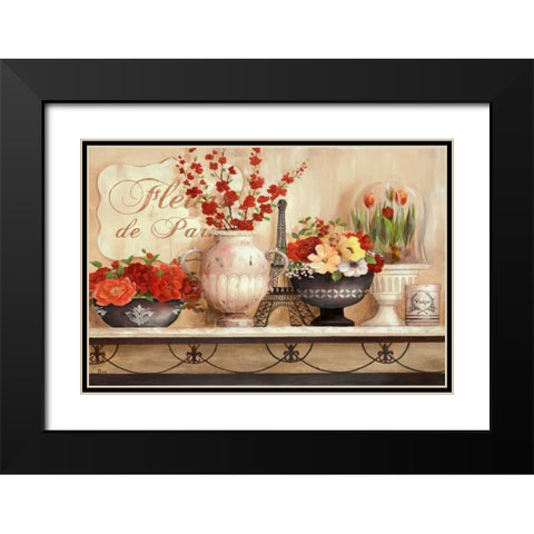 Fleurs de Paris Black Modern Wood Framed Art Print with Double Matting by Nan