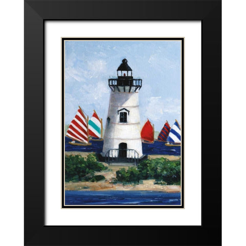 Brandt Point Lighthouse Black Modern Wood Framed Art Print with Double Matting by Swatland, Sally