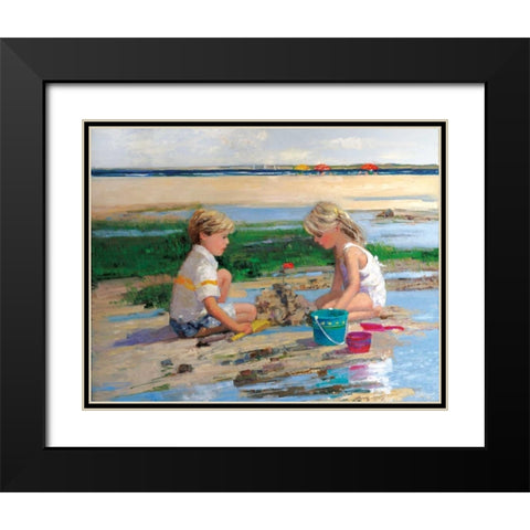 Building Sand Castles Black Modern Wood Framed Art Print with Double Matting by Swatland, Sally