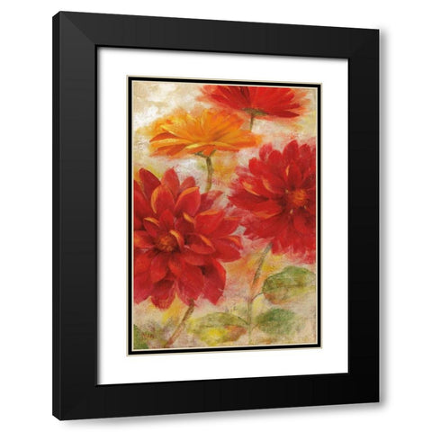 Red Floral II Black Modern Wood Framed Art Print with Double Matting by Nan