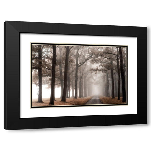 Misty Road Black Modern Wood Framed Art Print with Double Matting by Van de Goor, Lars