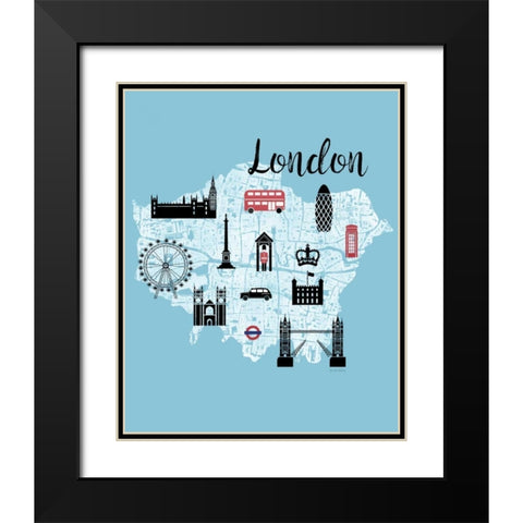 City Graphic Map - Black Modern Wood Framed Art Print with Double Matting by Murray, Amanda