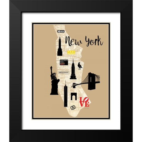 City Graphic Map - Black Modern Wood Framed Art Print with Double Matting by Murray, Amanda