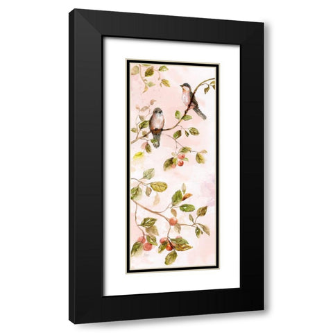 Birds and Blush Blossoms I Black Modern Wood Framed Art Print with Double Matting by Nan