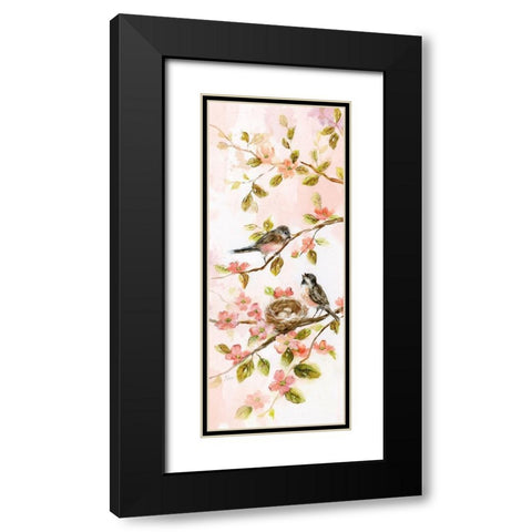 Birds and Blush Blossoms II Black Modern Wood Framed Art Print with Double Matting by Nan