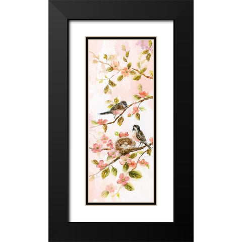 Birds and Blush Blossoms II Black Modern Wood Framed Art Print with Double Matting by Nan