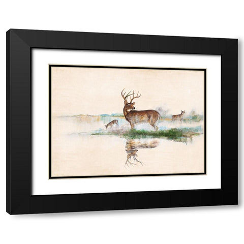 Misty Deer Black Modern Wood Framed Art Print with Double Matting by Manning, Ruane