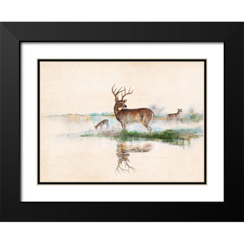 Misty Deer Black Modern Wood Framed Art Print with Double Matting by Manning, Ruane