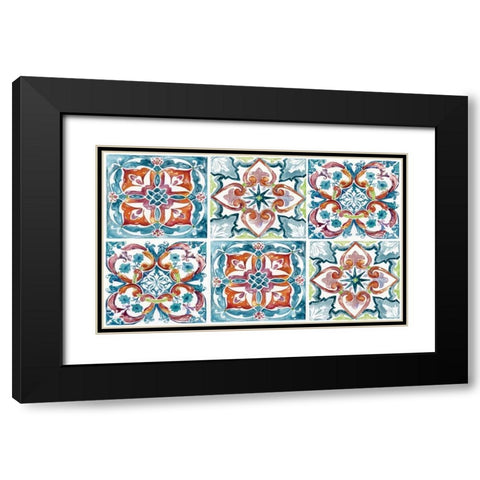 Caribbean Boho Tile Black Modern Wood Framed Art Print with Double Matting by Nan