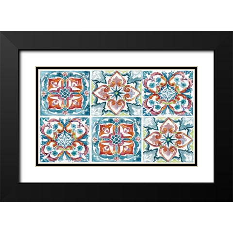 Caribbean Boho Tile Black Modern Wood Framed Art Print with Double Matting by Nan