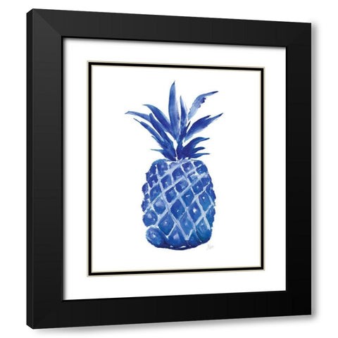 Indigo Pineapple Black Modern Wood Framed Art Print with Double Matting by Nan