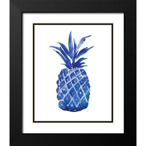 Indigo Pineapple Black Modern Wood Framed Art Print with Double Matting by Nan