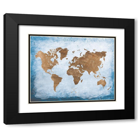 Washy World Map Black Modern Wood Framed Art Print with Double Matting by Murray, Amanda