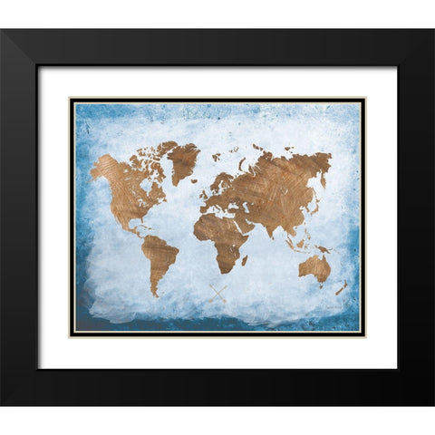 Washy World Map Black Modern Wood Framed Art Print with Double Matting by Murray, Amanda