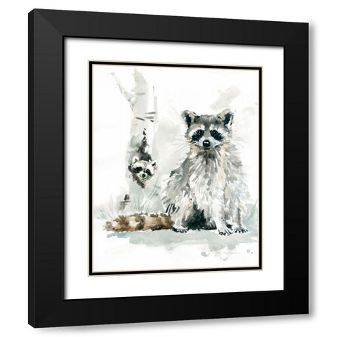 Raccoon and Baby Black Modern Wood Framed Art Print with Double Matting by Robinson, Carol