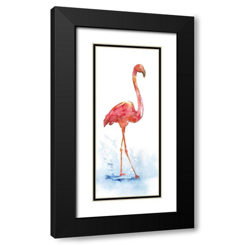 Flamingo Splash I Black Modern Wood Framed Art Print with Double Matting by Nan