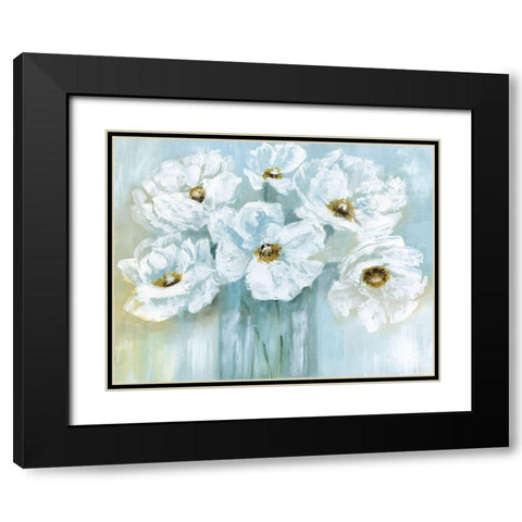 White Poppy Bouquet Black Modern Wood Framed Art Print with Double Matting by Nan