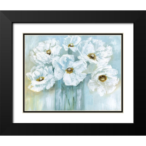 White Poppy Bouquet Black Modern Wood Framed Art Print with Double Matting by Nan