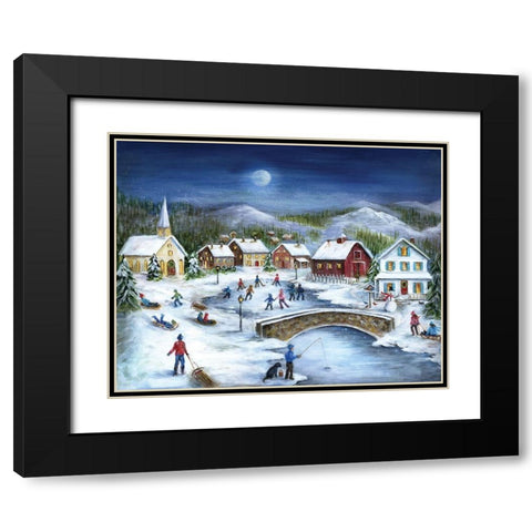 Moonlit Skaters Black Modern Wood Framed Art Print with Double Matting by Dunlap, Marilyn