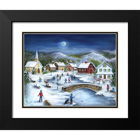 Moonlit Skaters Black Modern Wood Framed Art Print with Double Matting by Dunlap, Marilyn